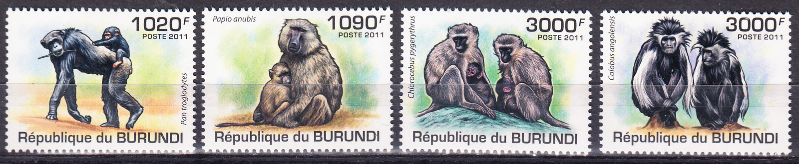 W BURUNDI 0827-830 MONKEYS PERFORATED SET