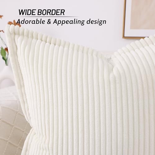Corduroy Pillow Covers 20x20 Inch Set of 2, Striped Decorative Square Spring