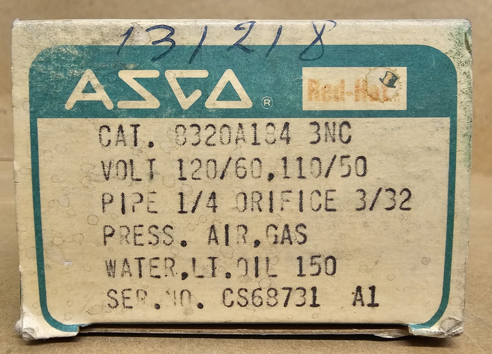 Asco 8320A184 Solenoid Valve 1/4" 3NC