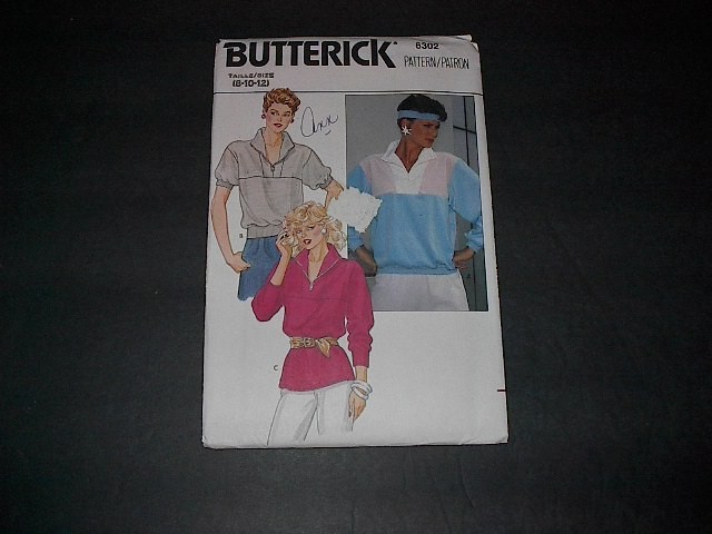 Butterick Pattern 6302 Misses' Very Loose-Fitting Pullover Top w/Variations 8~12