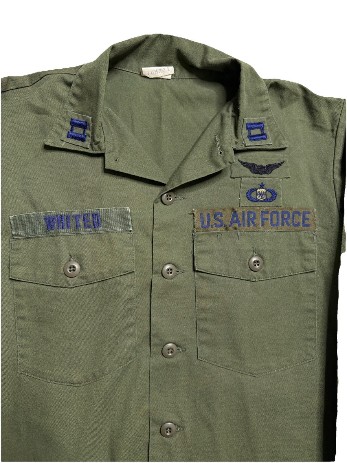 1980s Military Shirt OG 507 Fatigue 80s USAF Patched Trooper Large