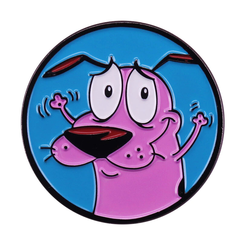 Courage The Cowardly Dog Cartoon Character Blue Round Enamel Metal Pin