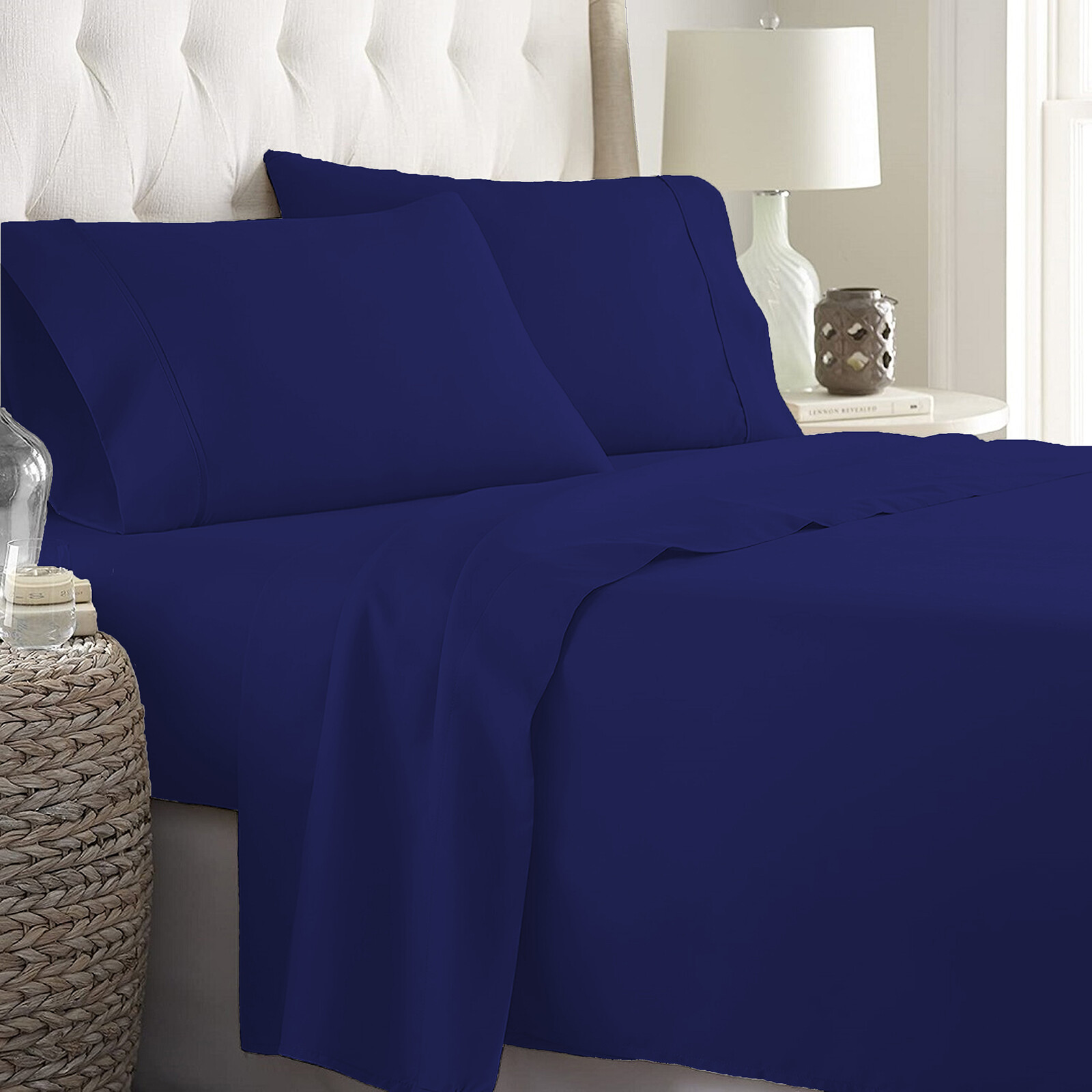 12/15/18/21 Inch Deep Pocket Bed Sheets 100% Cotton Navy Blue Solid Select Item