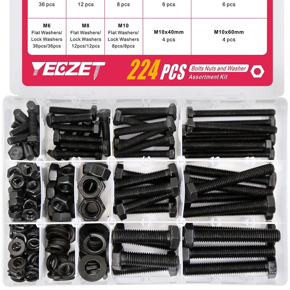 224PCS M6 M8 M10 Grade 8.8 Heavy Duty Bolts and Nuts Assortment Kit