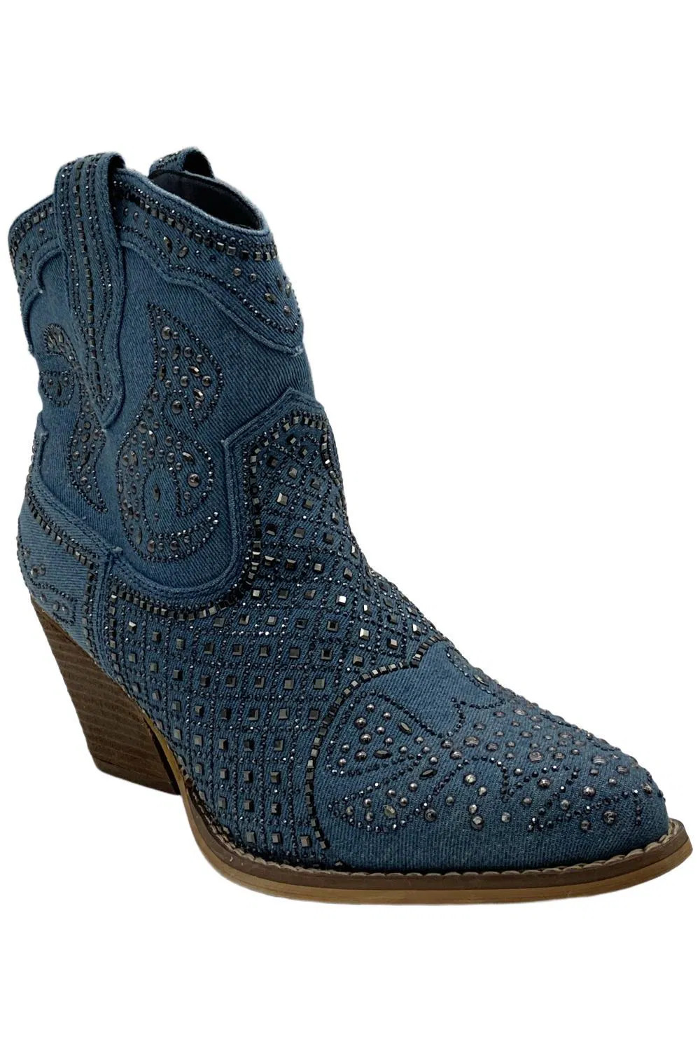 Very G Women's Show Off Rhinestone Ankle Western Booties Denim