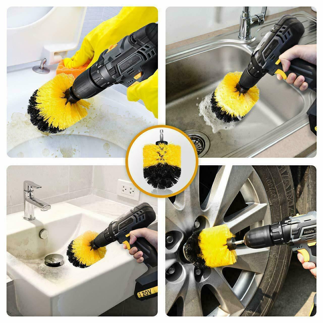 3 Piece Drill Brush Attachment Set Scrub Brush Power Scrubber Drill Cleaning Kit