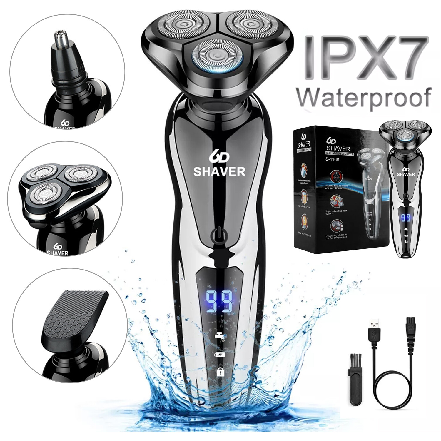 Electric Wet/Dry Razor Men USB Rechargeable Rotary Shaver Beard Trimmer Shaving
