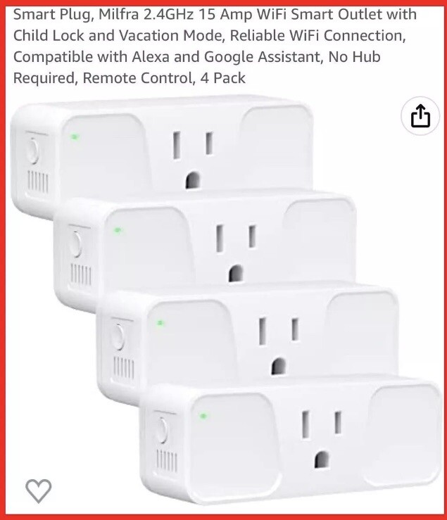 4 Wi-Fi Smart Home Socket Plug Outlet 2.4Ghz Voice Amazon Alexa Google Assistant