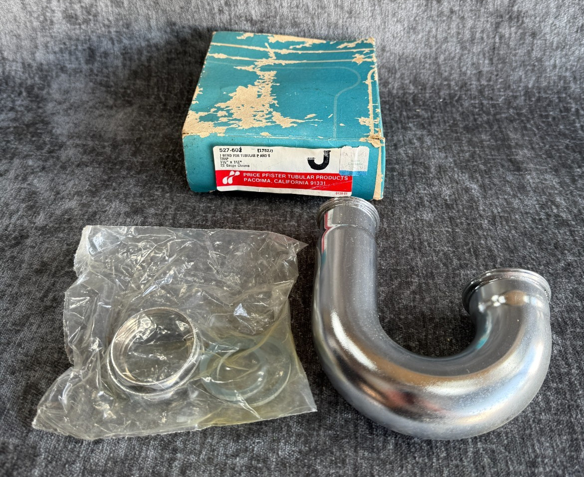 NOS VTG Price Pfister J-bend Tubular Trap 527-602 22 Gauge Chrome