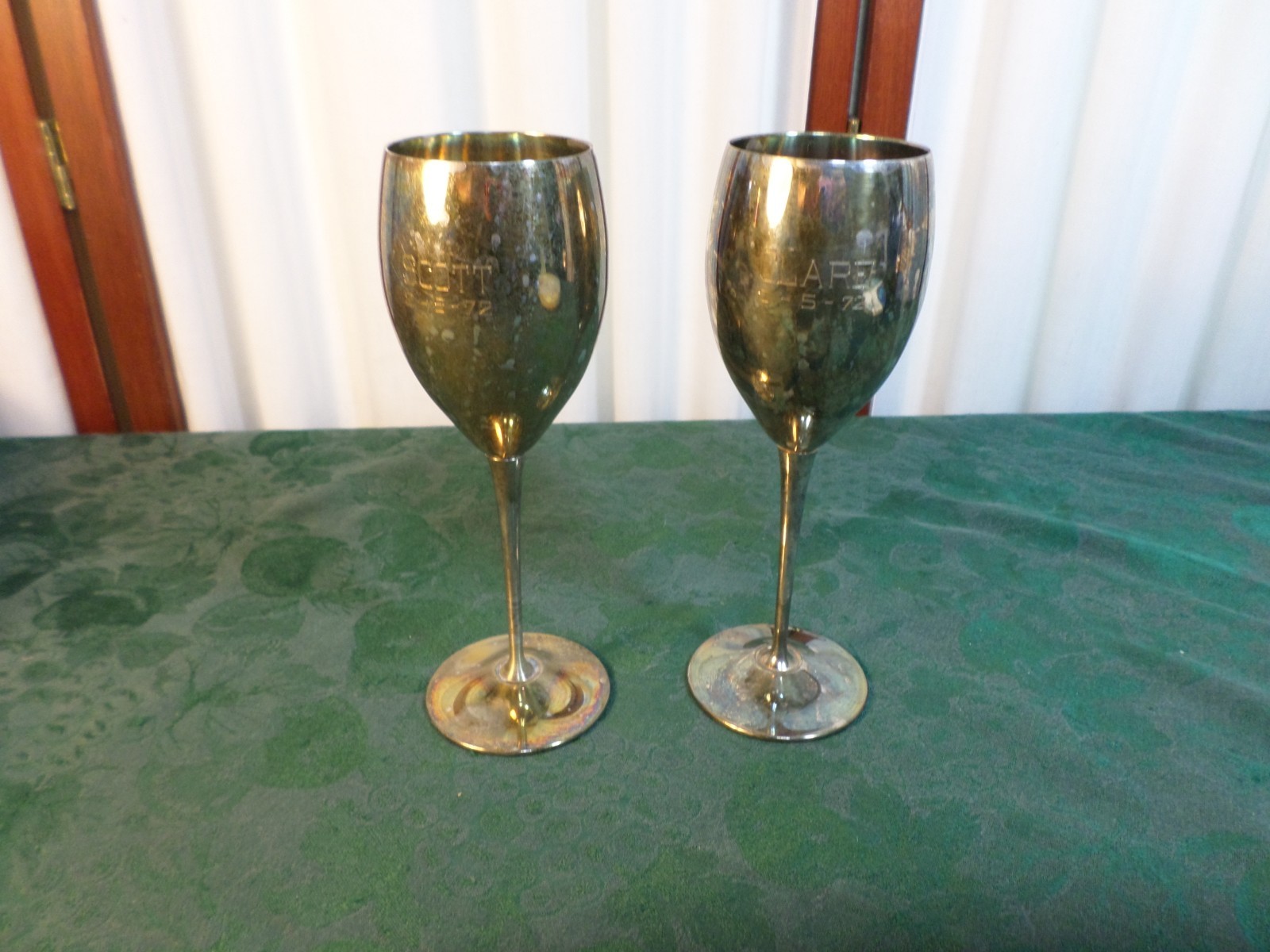 2pc E. & L. de Uberti Italian Silverplated Stemmed Goblets/Wine Glasses w/Case