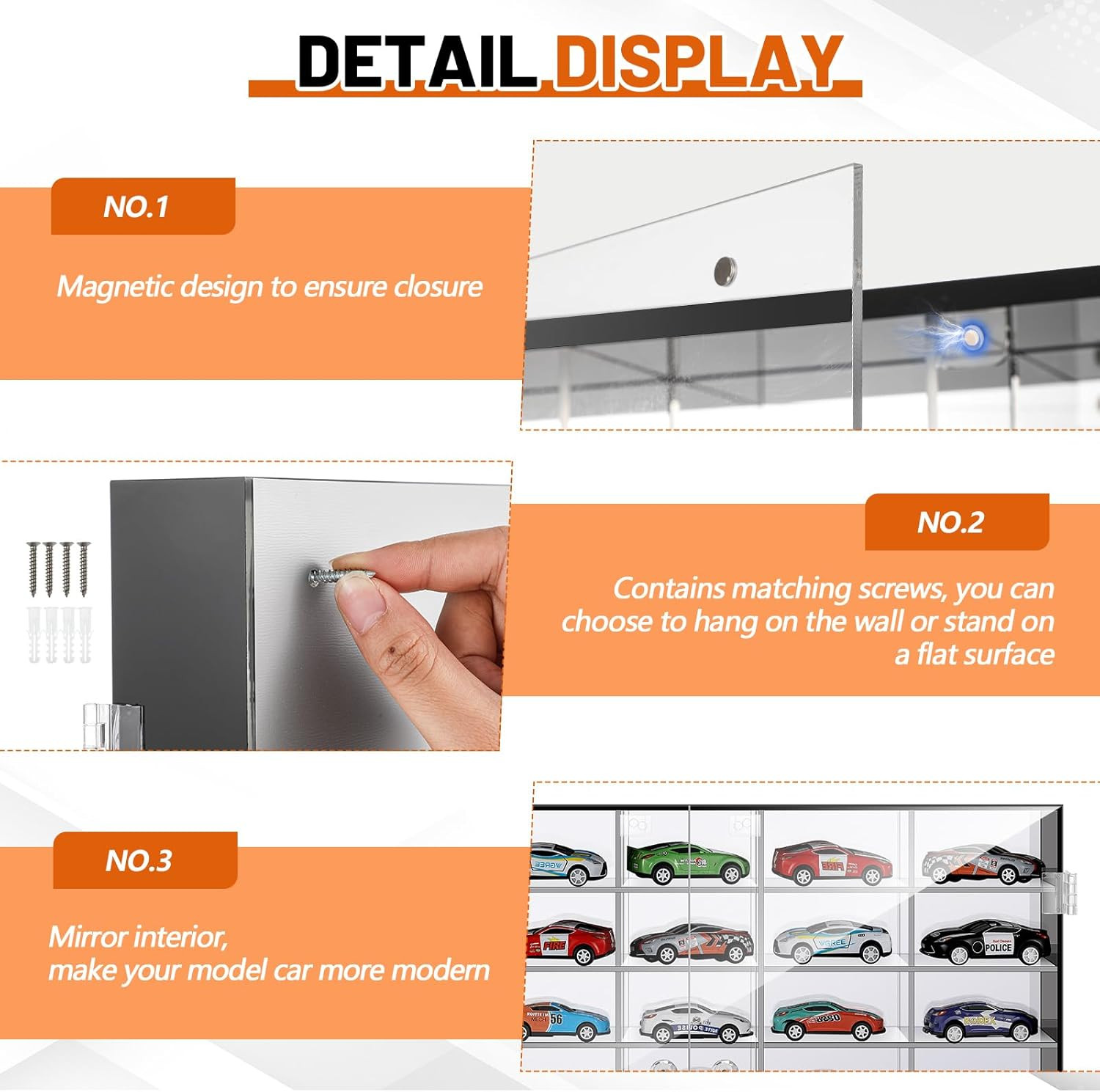 1/64 Diecast Acrylic Display Case Car Wall Case Diecast Model Display Clear Whee