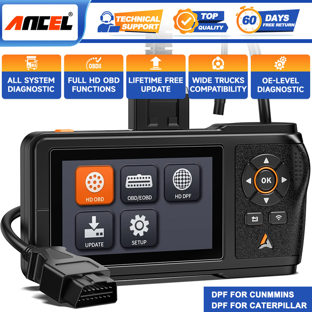 ANCEL HD430 Heavy Duty Truck Scanner DPF Regeneration Car Diagnostic Scan Tool