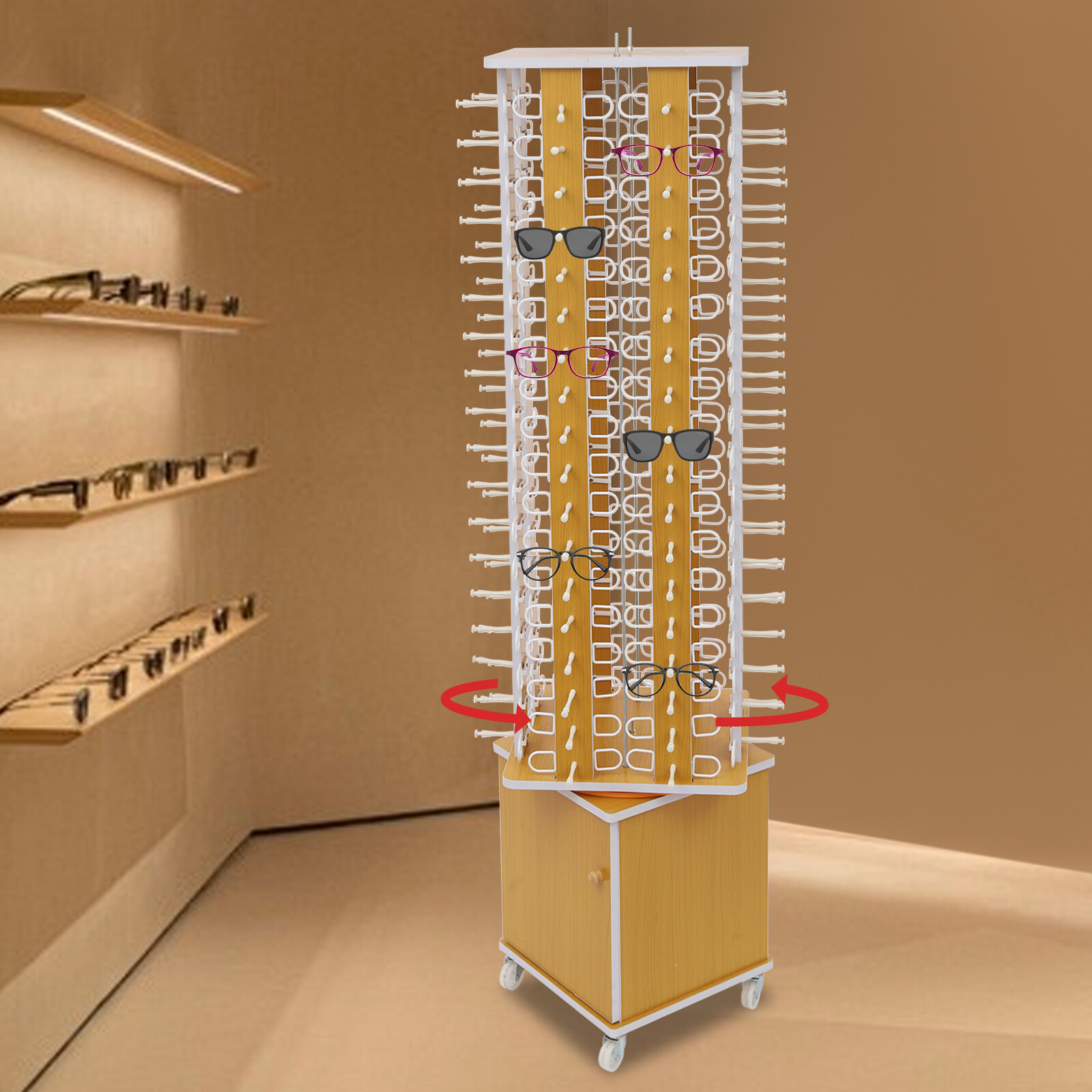 Sunglasses Storage Organizer Floor-standing Glasses Display Stand With Wheels