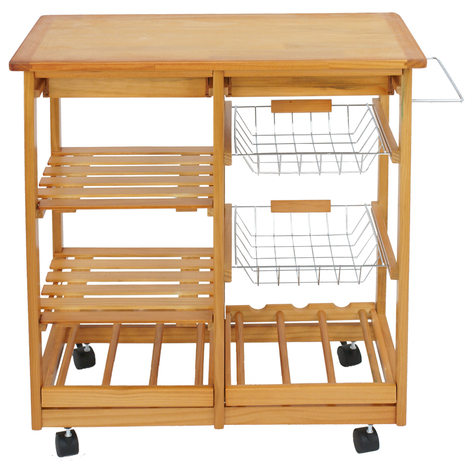 Rolling Wood Kitchen Island Trolley Cart Dining Storage Drawers Stand W/Cabinet
