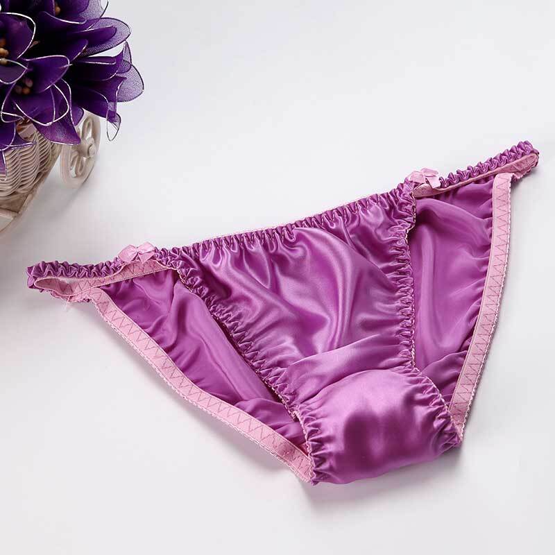 2 Pairs 100% Silk Bikinis Mens Underwear Womens Panties Beach Shiny Oil Knickers