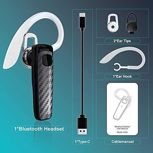 Bluetooth Headset, CVC8.0 Handsfree Bluetooth Earpiece, 16 Hrs Talk Time Black