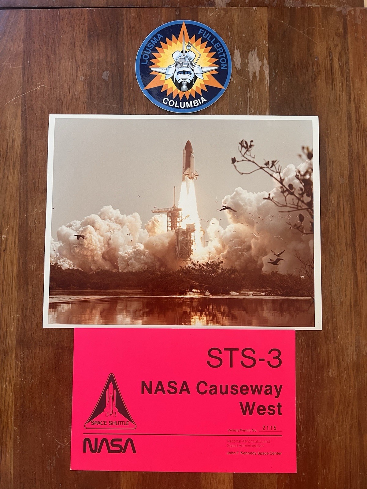 NASA STS-4 Columbia Launch Photo + STS-3 Causeway Permit & Sticker Lot (75)