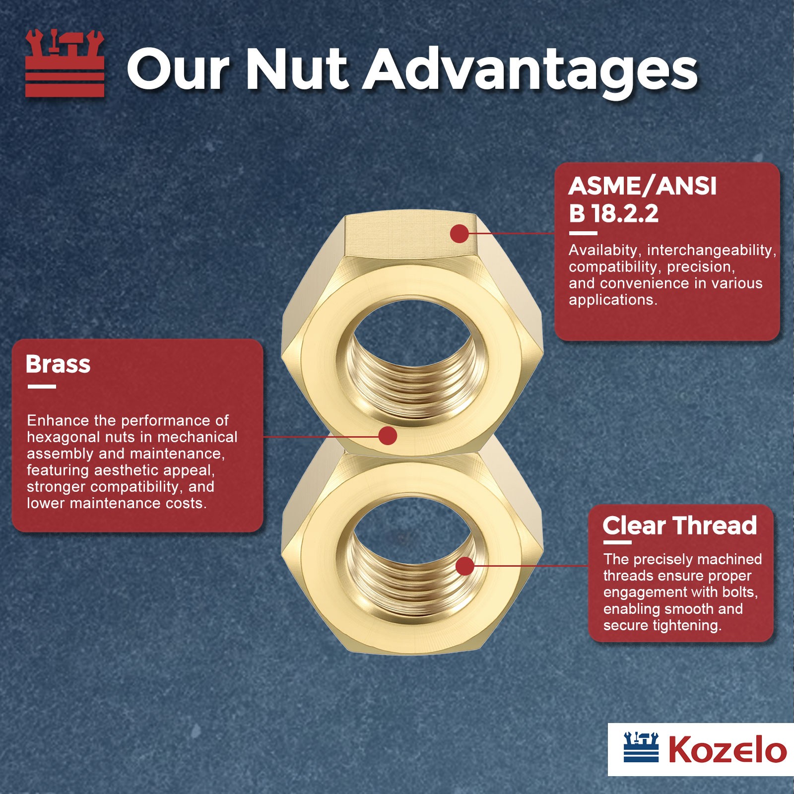 100pcs Hex Nuts - [#2-56] Brass Hardware Nuts, Yellow