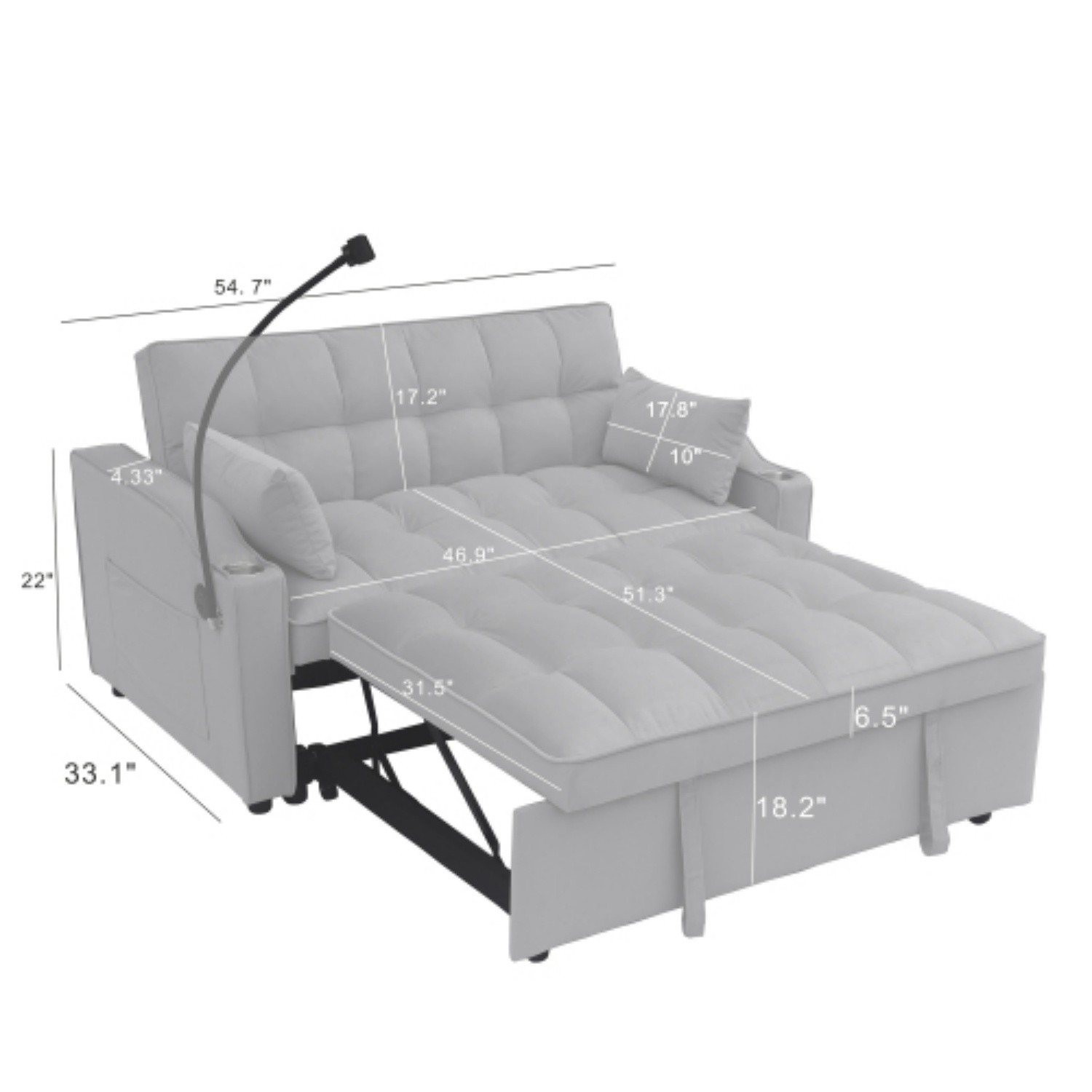 Modern Convertible Sleeper Sofa Bed Loveseat Sofa with Pull-Out Bed & USB Ports