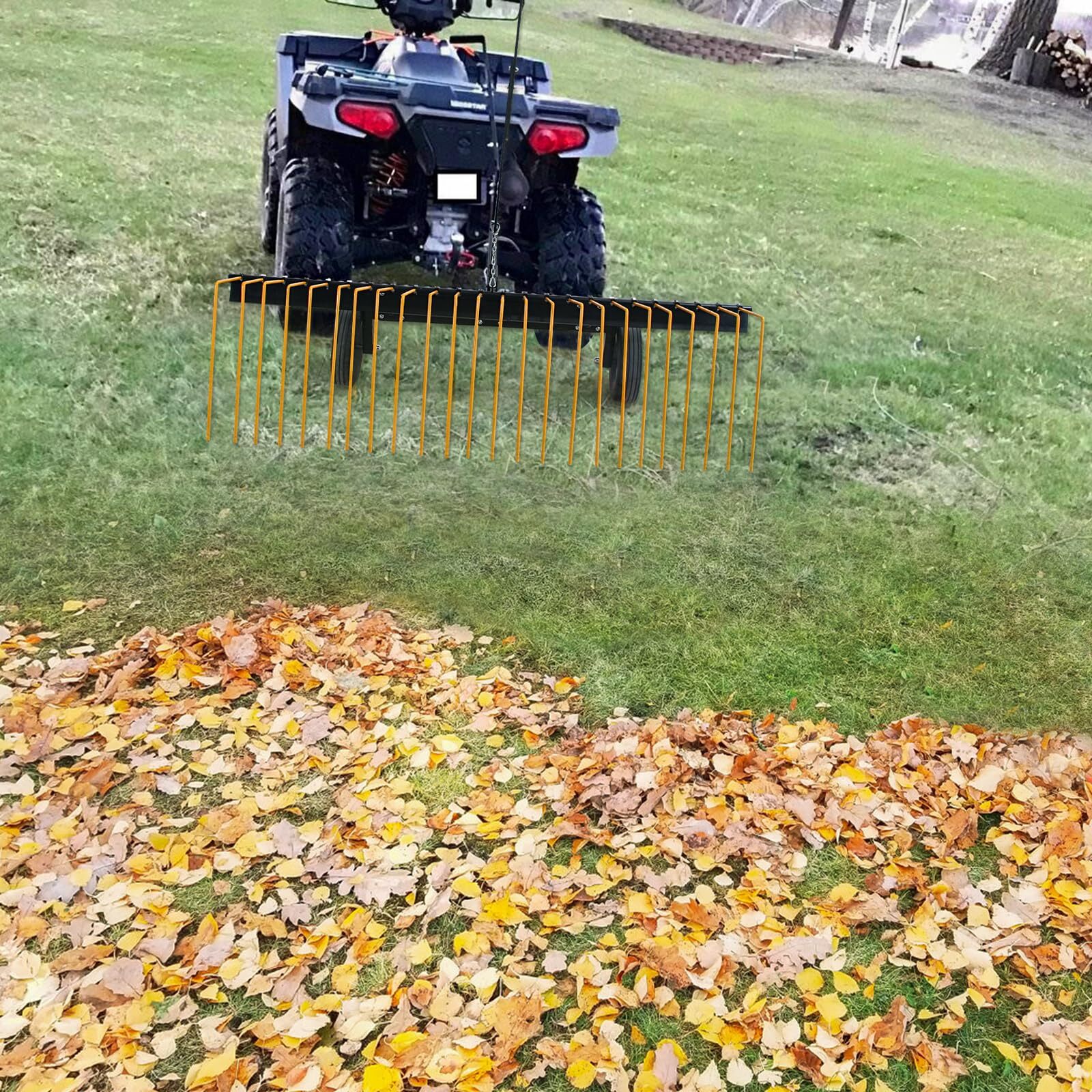 60" Width ATV UTV & Lawn Tractor Tow Behind Steel Pine Straw Rake Landscape Rake