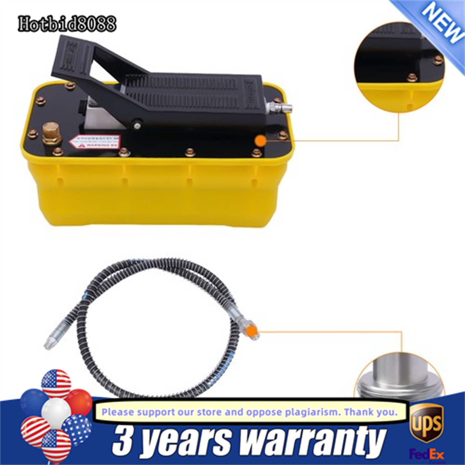 10000 PSI Air Hydraulic Foot Pedal Jack Pump Rotary Lift 0.75-0.95/Lmin 2.3L
