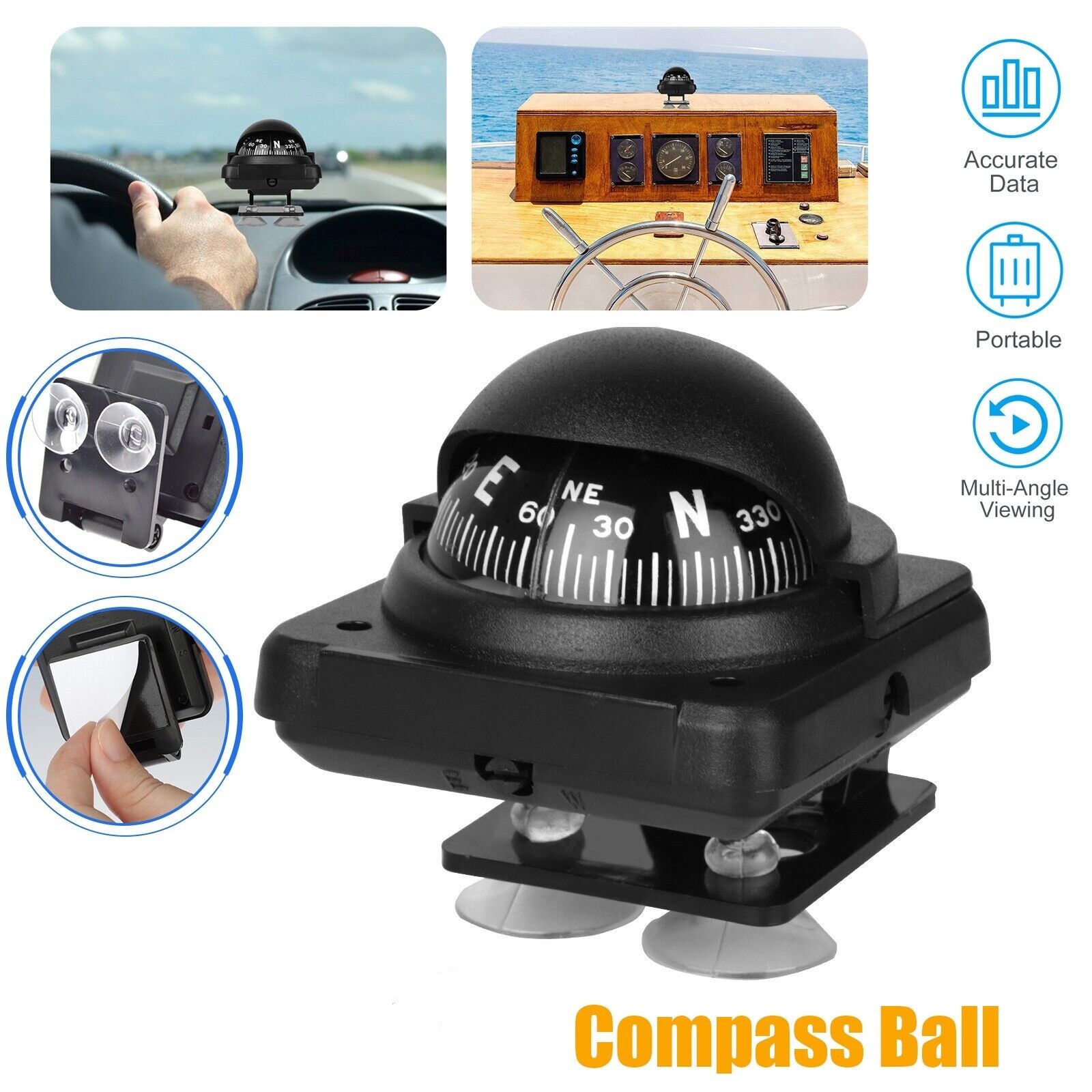 Adjustable Car Vehicle Dashboard Navigation Compass Ball for Boat Marine Truck