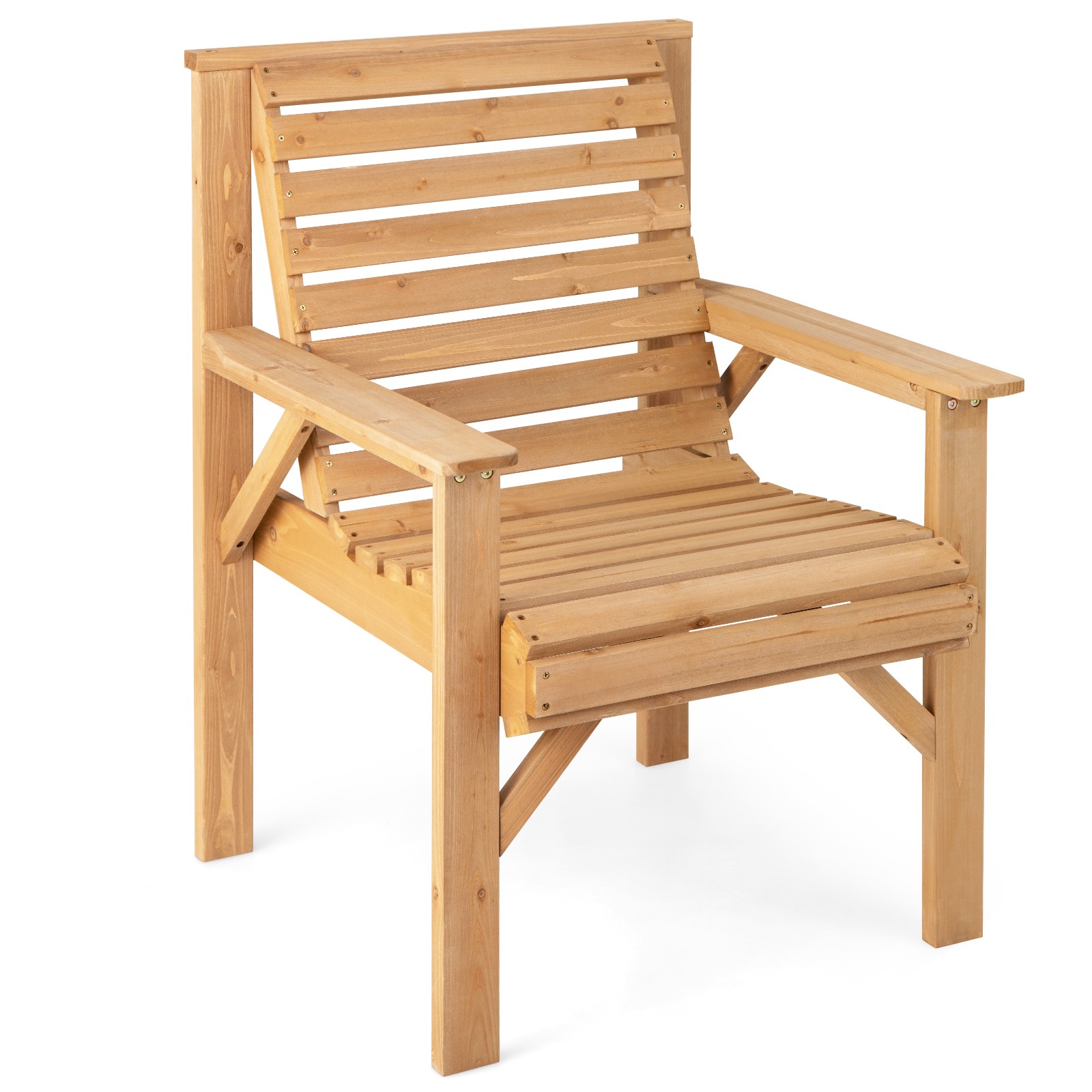 Patio Fir Wood Chair Dining Inclined Backrest Garden Backyard Indoor Natural