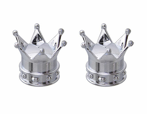 Pair Valve Caps CHROME CROWN Schrader Valve Bicycle Cars Trucks New