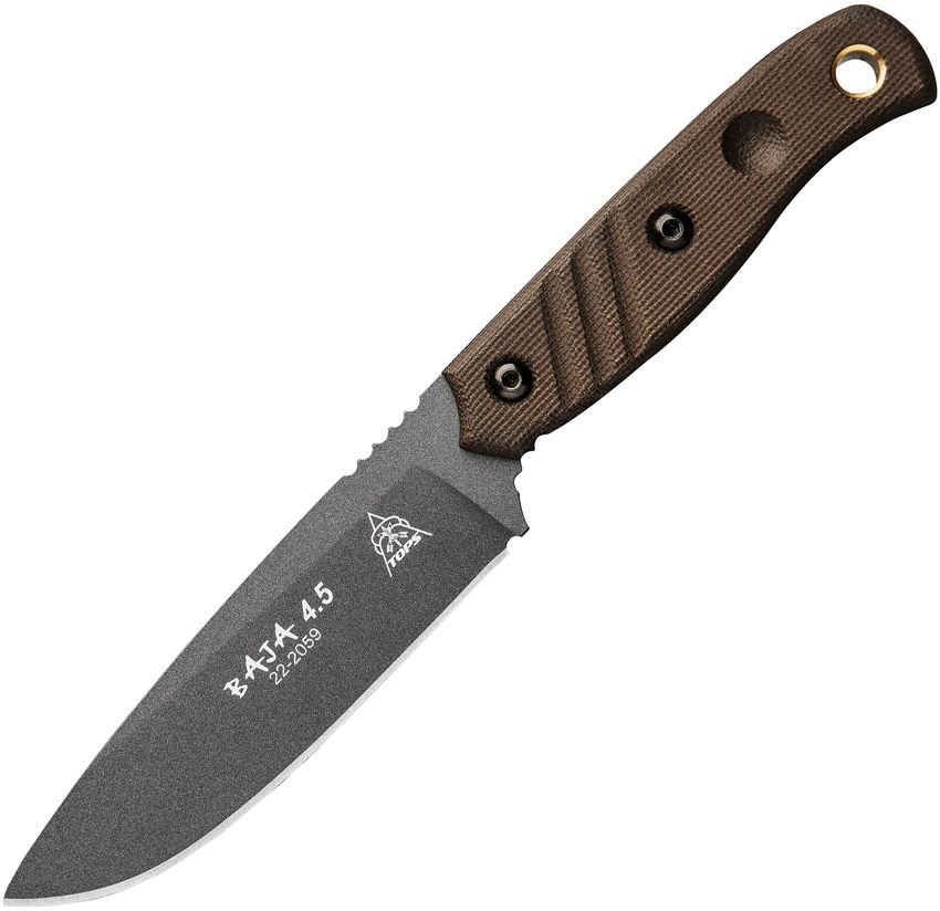 TOPS 9.25" Baja Black River Wash Blade Green Canvas Handle Fixed Knife- BAJA-4.5