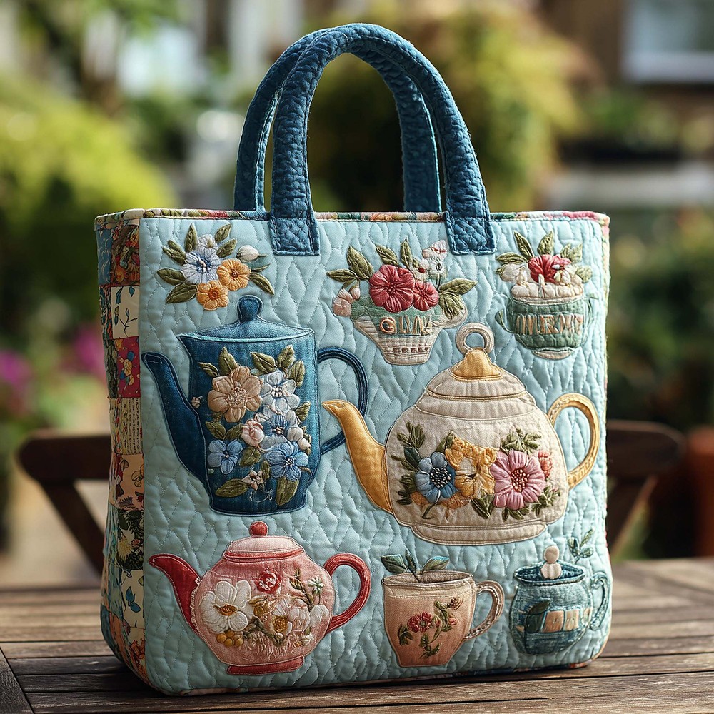Quilted Embroidery Canvas Tote Bag Shopping Travel Women Casual Lifestyle Bag 40