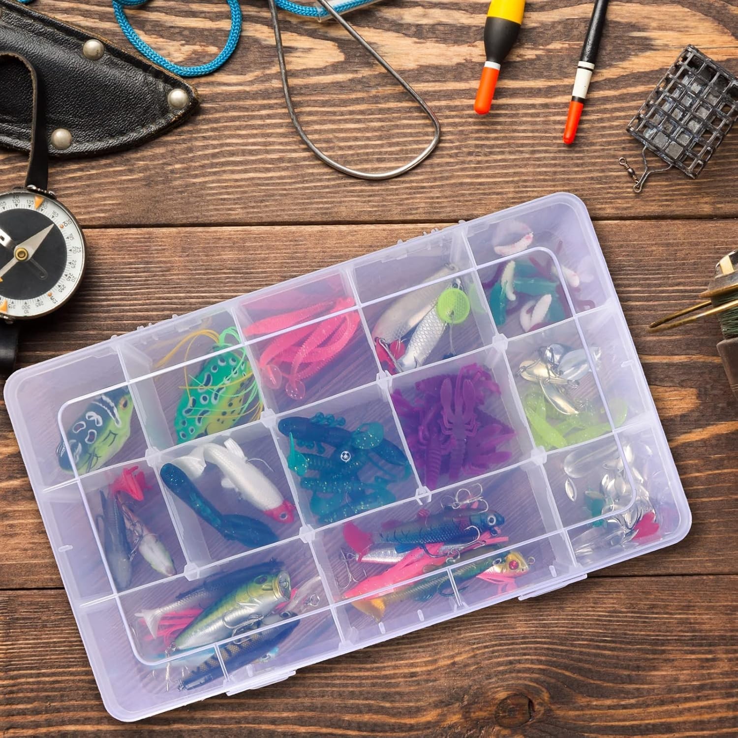 2 Pack 15 Girds Bead Organizer, Large Clear Plastic Organizer Box with Adjust...