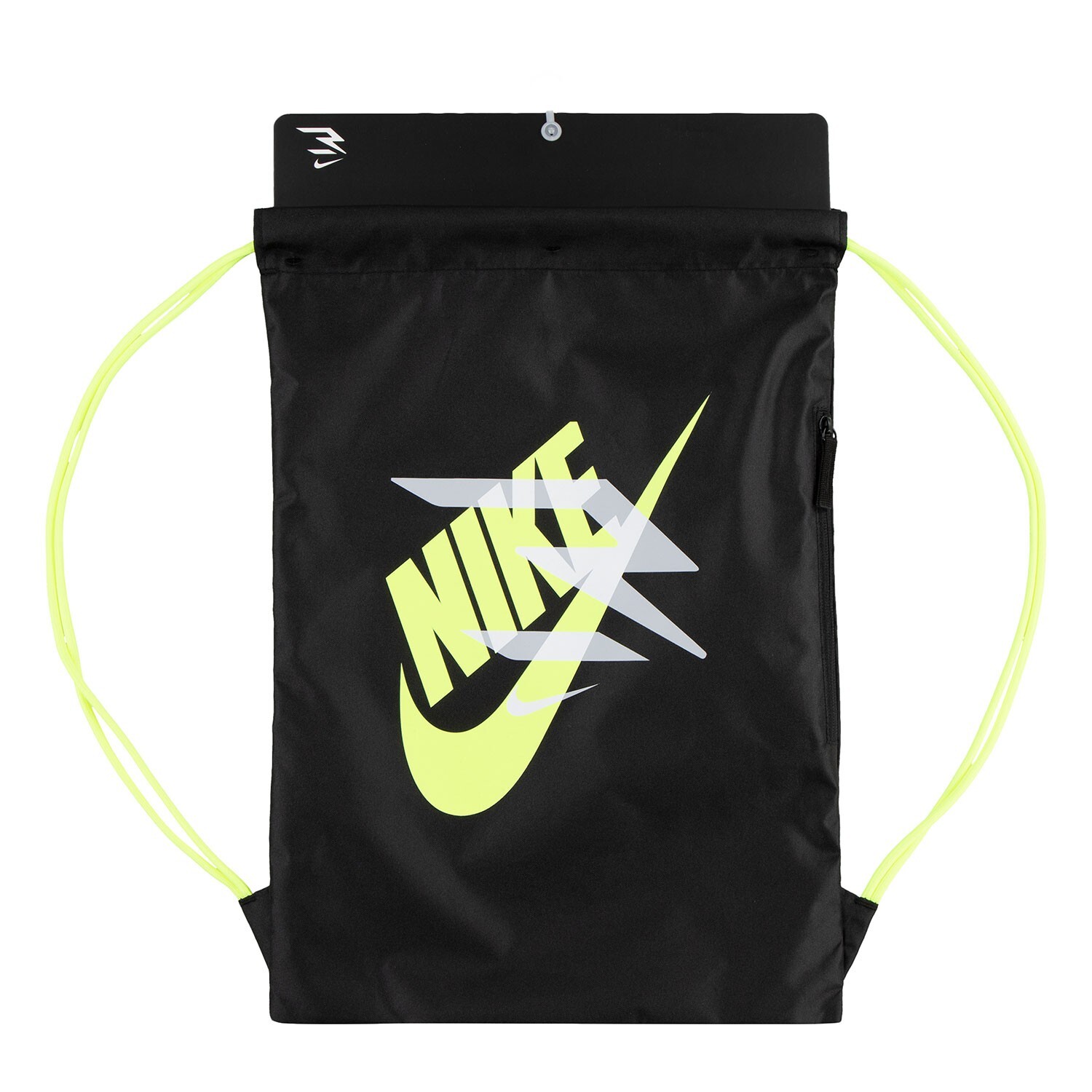 NEW NIKE Gym Drawstring Sack bag With Zip Pocket BLACK 9AT056-023