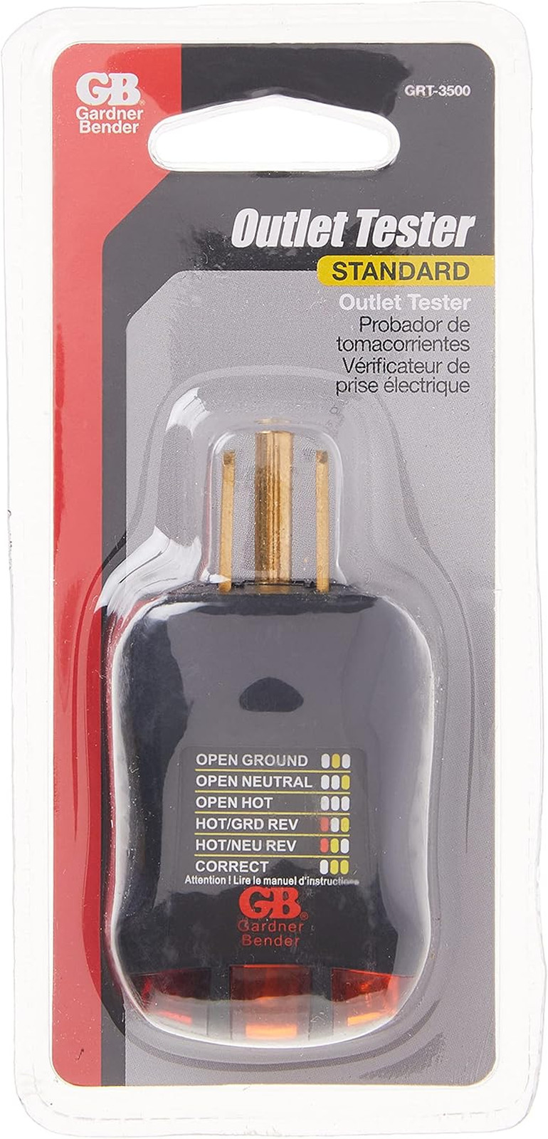 GRT-3500 Outlet Receptacle Tester & Circuit Analyzer, Indicates 5 Wiring Errors,
