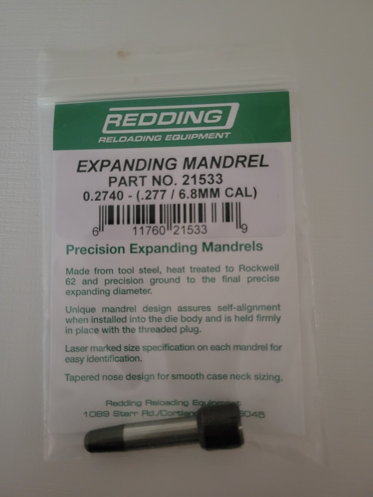 21533 REDDING 0.2740 EXPANDING MANDREL (.277/6.8MM CAL) - BRAND NEW - FREE SHIP