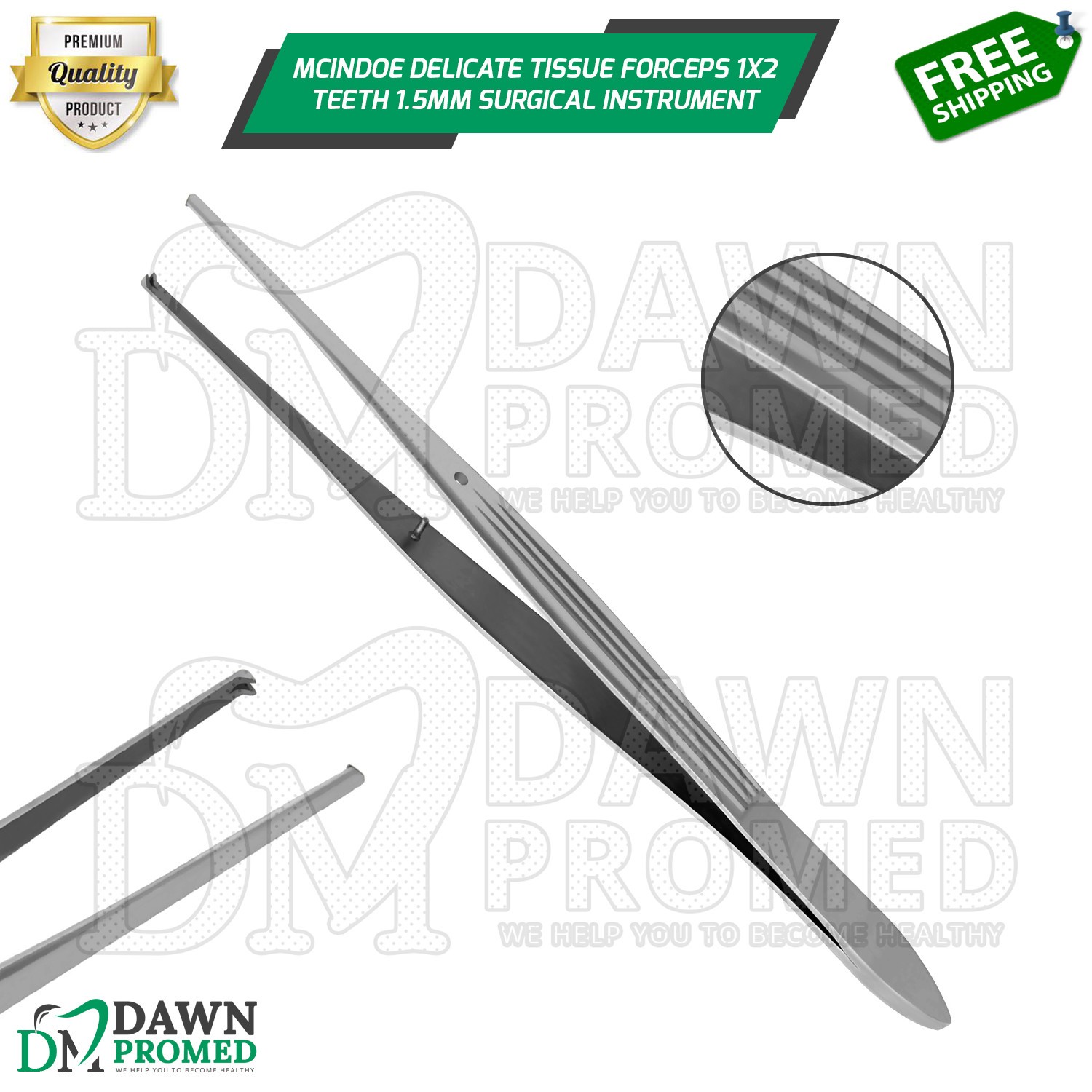 McIndoe Delicate Tissue Forceps 1x2 Teeth 1.5mm Surgical Instrument German Grade