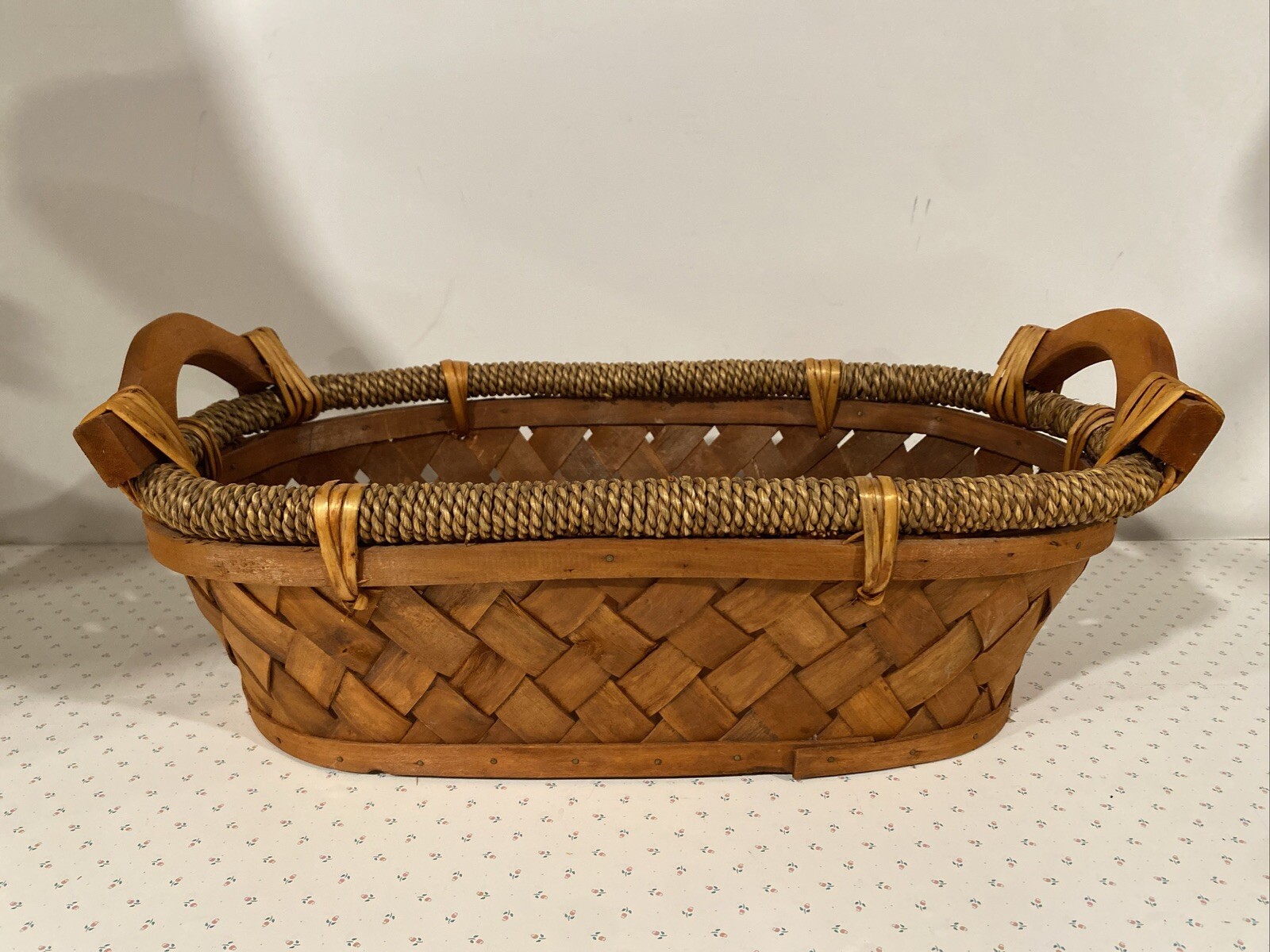 Vintage Wicker Woven Basket Plant Holder Storage Wood Wicker Rattan Well Built