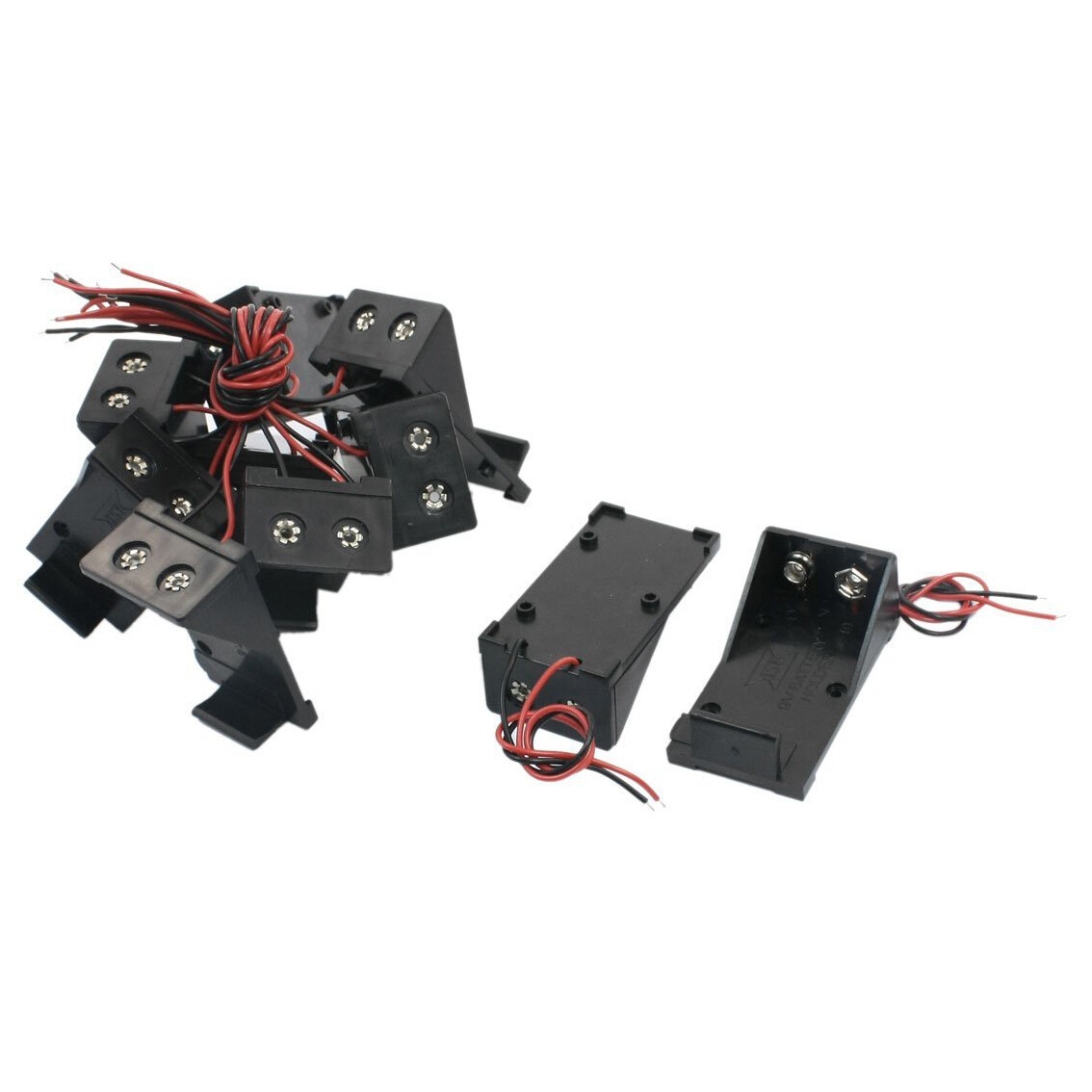 10x 9V Battery Spring Clip 1-Holder Case Plastic Storage Box With Two Wire Leads