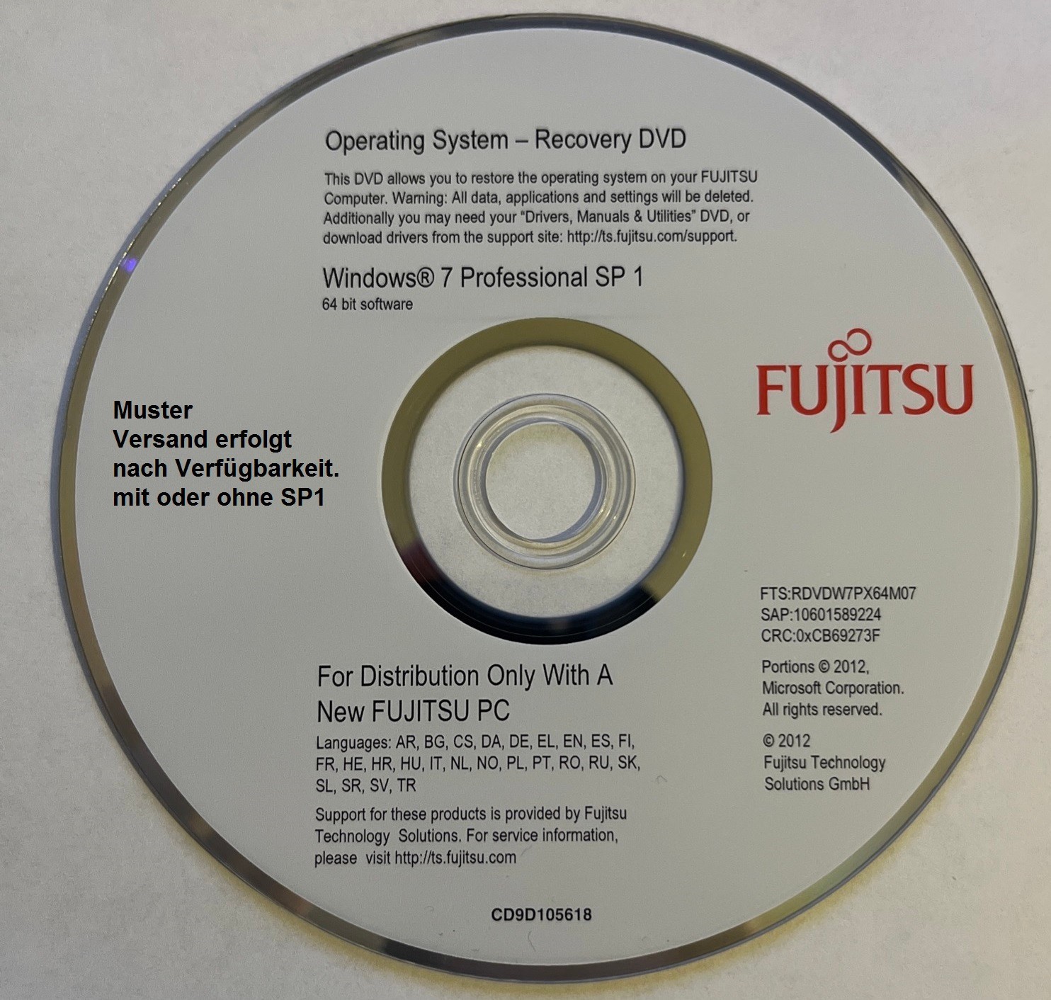 Microsoft Windows 7 Professional 32 + 64 Bit DVD Multilingual OEM Disk