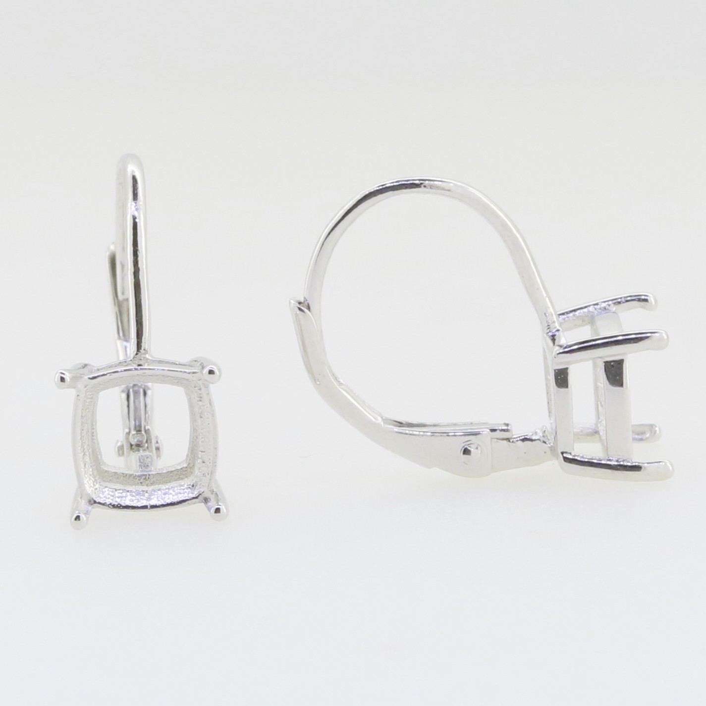 Sterling Silver Semi Mount Earrings Setting Cushion CU 7x7mm Leverback