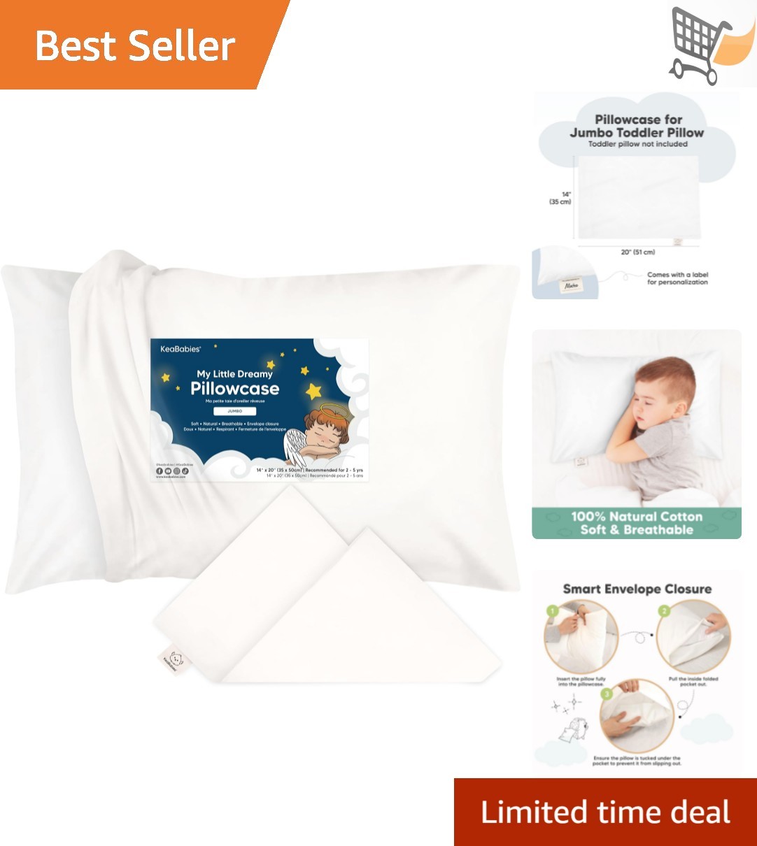 Toddler Pillowcase Cotton 14x20 Soft Breathable Washable Kids Girl Boy