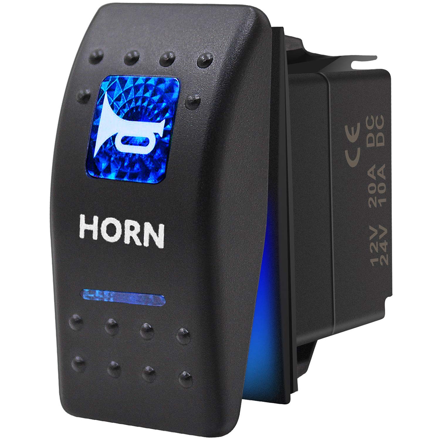 Momentary Horn Button Waterproof Rocker Switch Toggle - ON/OFF Blue LED Light...