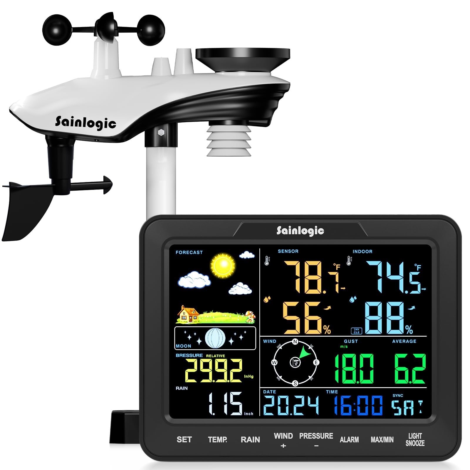 Sainlogic 12-in-1 Home Weather Station Wireless Indoor Outdoor and Rain Gauge...