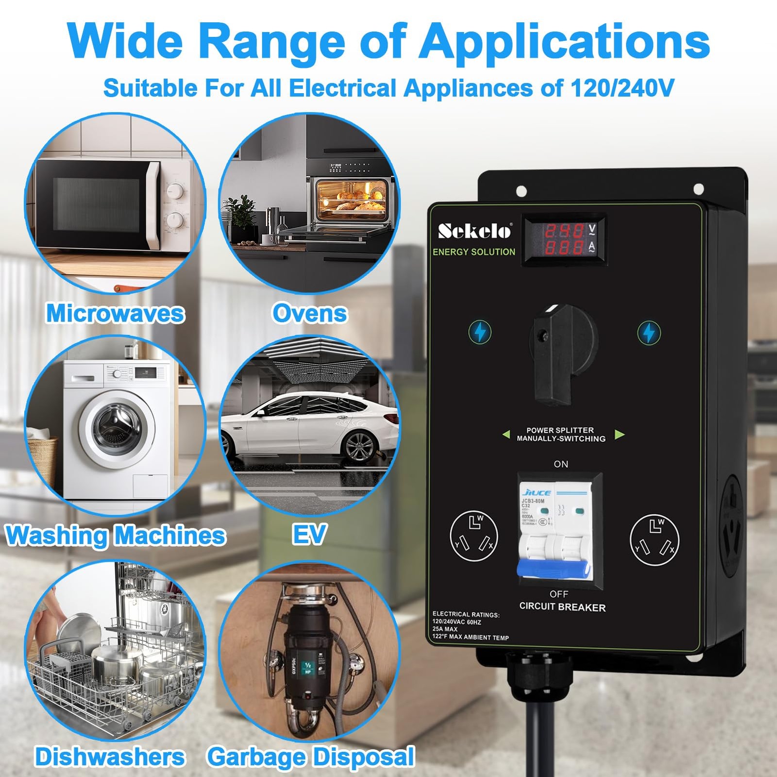 Manual EV Charging Switch for Dryer & EV, NEMA 10-30, Durable Hand-Operated S...