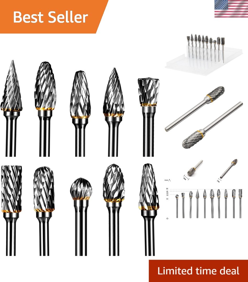 Professional Tungsten Carbide Double Cut Burr Set - 10 Pieces for Detail Work