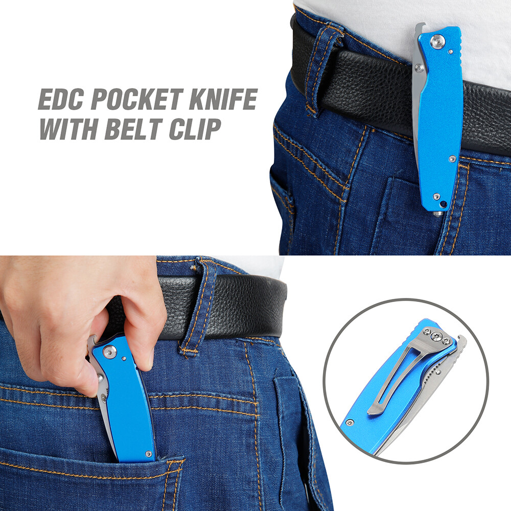 7-in Folding Pocket Knife Stainless Steel Drop Point Blade Multi-Functional Tool