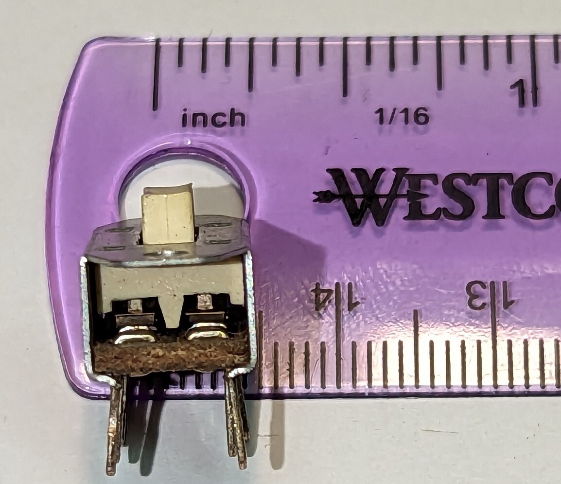 CW Miniature Slide Switch, DPST, Detent, Panel Mount, .5 amp. PHL PA (Each)