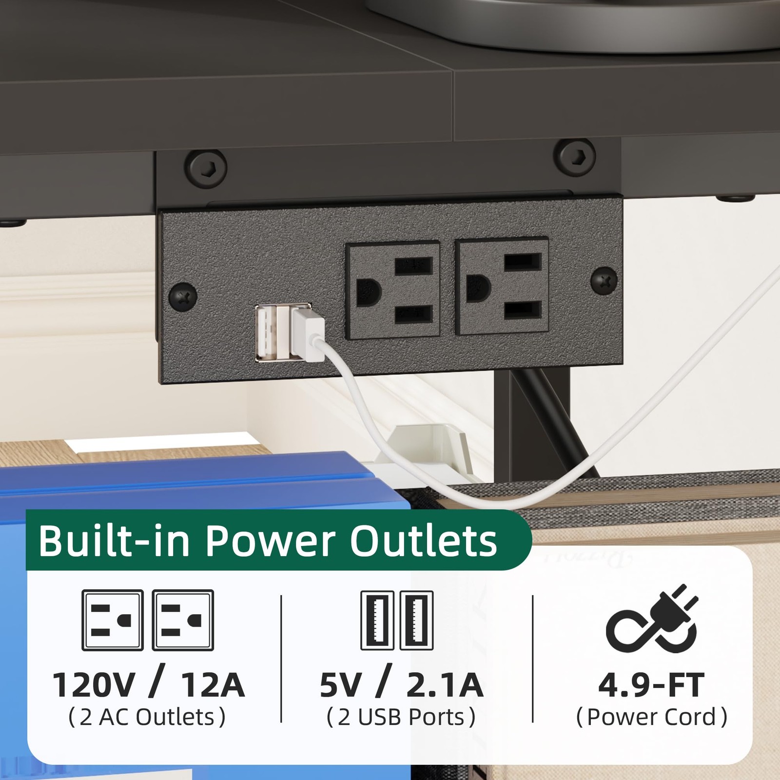 23.6" Large Printer Stand with Power Outlet,3D Printer Table,Black