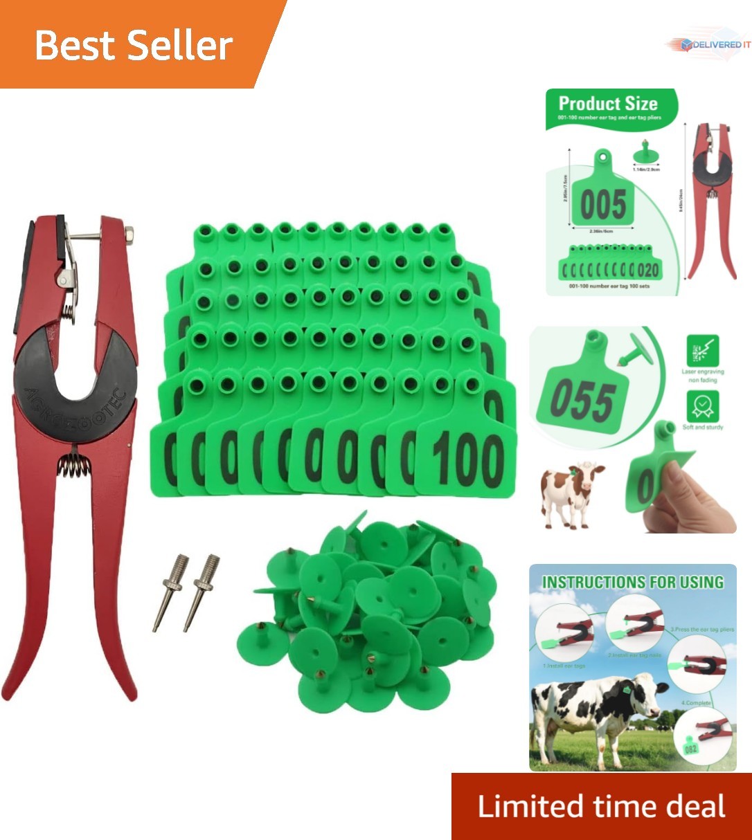 Plastic Livestock Tag Kit 001-100 for Cattle Pigs Sheep Application Green