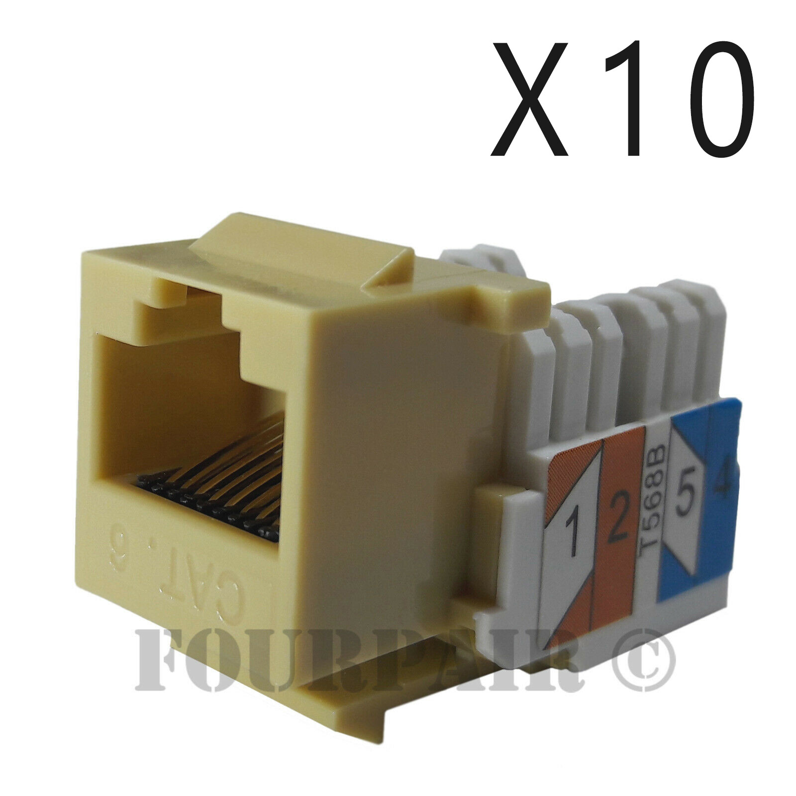 10x Pack Lot CAT6 Network RJ45 Port 110 Punch Down Keystone Snap-In Jack Ivory
