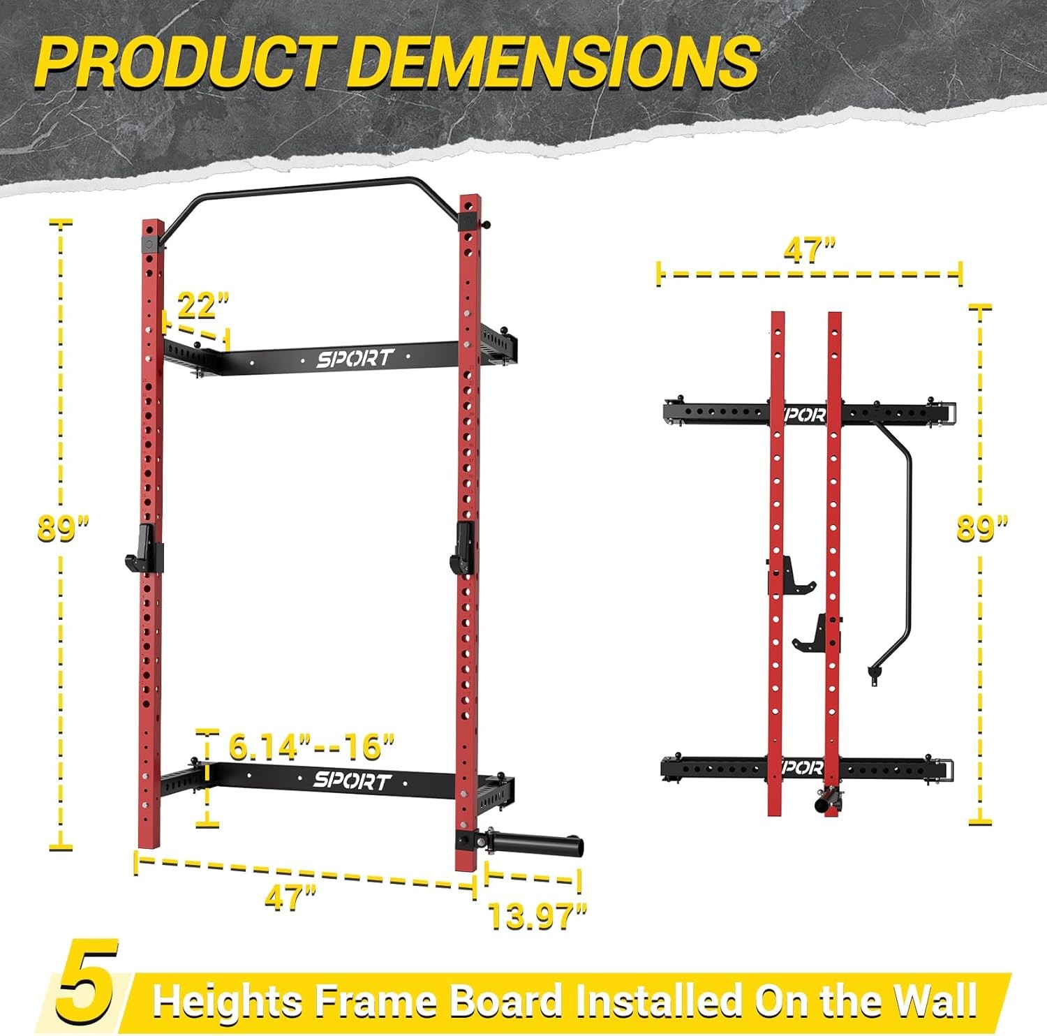 1000LBS Foldable Wall Mounted Squat Rack Strength Training Workout for Home Gym